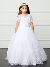 Angelica Communion Dress - Lace Appliqué Gown with Bow